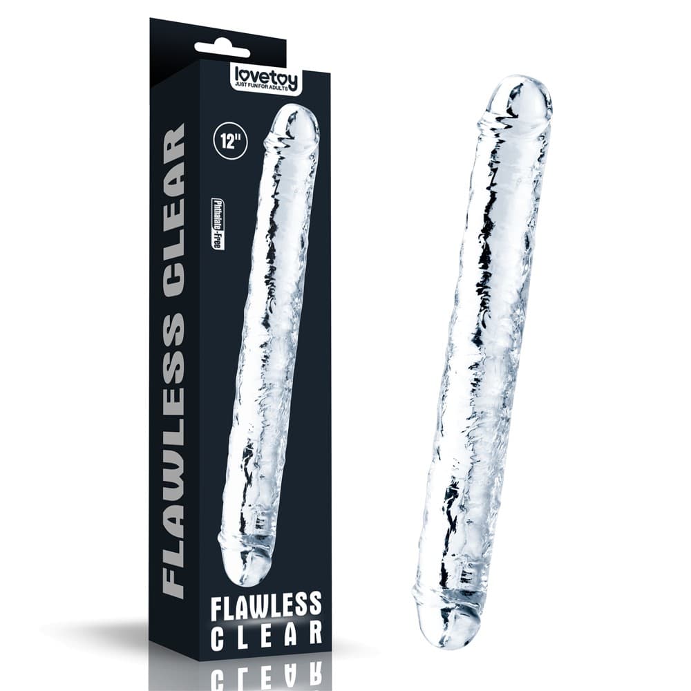 LOVETOY FLAWLESS DOUBLE DILDO 30CM GENNEMSIGTIG - Nautii.dk