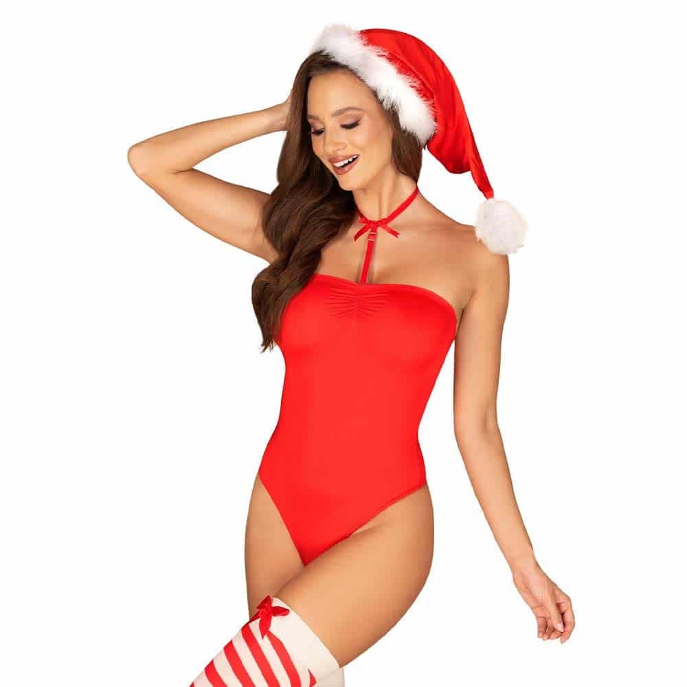 Obsessive Kissmas Bodystocking Sæt Rød - L/XL - Private Play