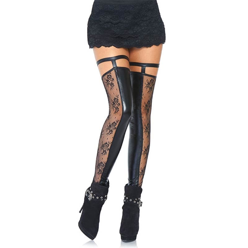 Leg Avenue Aria Strømper Wetlook Sort - S/M - Private Play