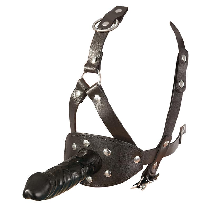 Zado Læder Hovedseletøj med Dildo Gag - Private Play
