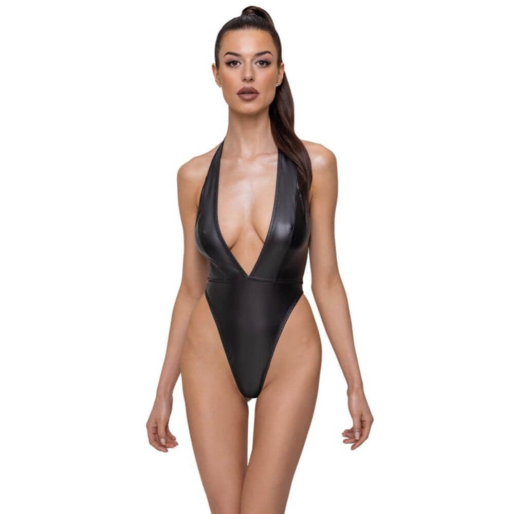 Cottelli - XL - Matlook Bodystocking med Dyb V-udskæring - Sexshop.dk