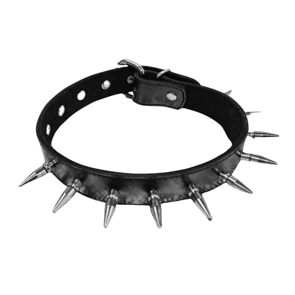 Læder Halsbånd med Spikes  -  10 Metalspidser - Sexshop.dk