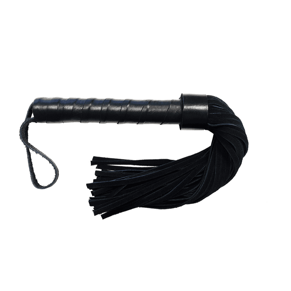 Kort Ruskinds Flogger med Læderhåndtag - Sexshop.dk