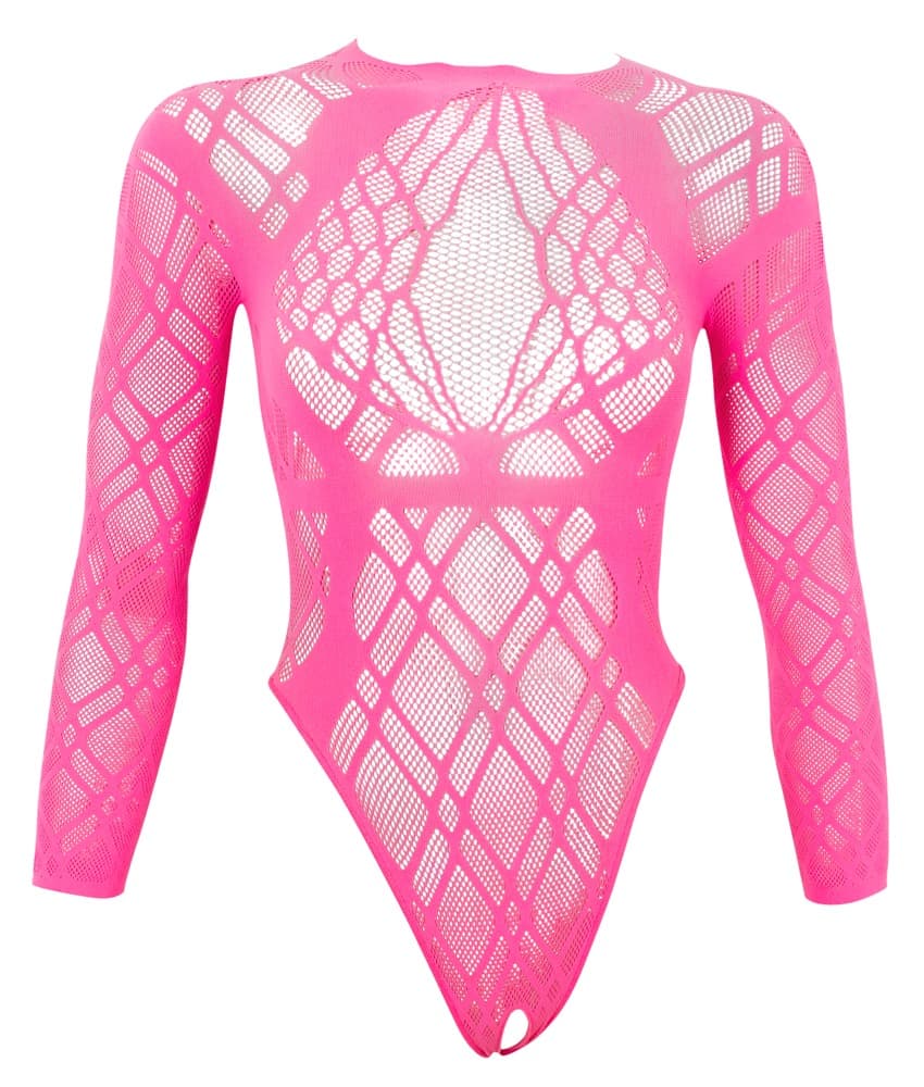 Ouvert bodysuit i blød mesh med vævet grafisk mønster - ORION Erotik Shop