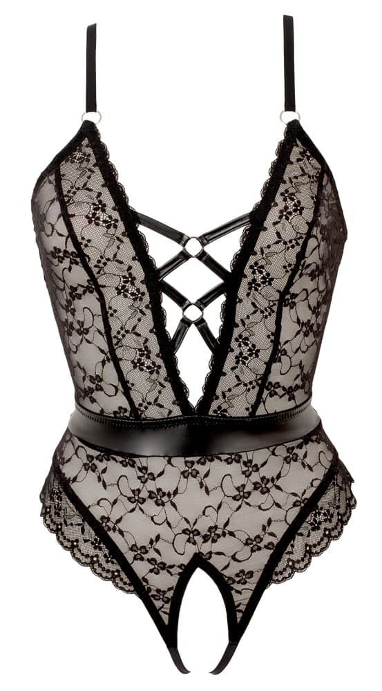 Ouvert bodysuit i elastisk blonde med detaljer i mat look - ORION Erotik Shop