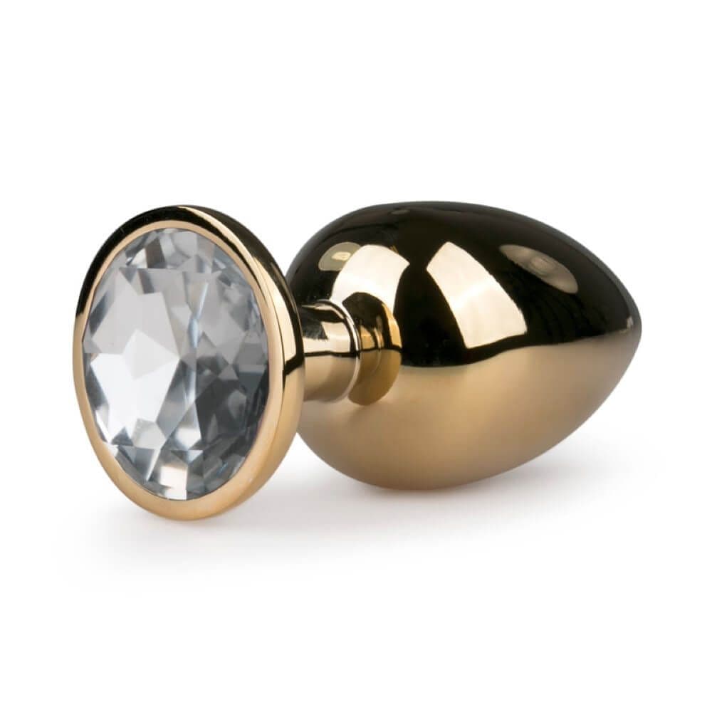 Guld Stål Butt Plug Med Smykkesten - Medium - Sexshop.dk